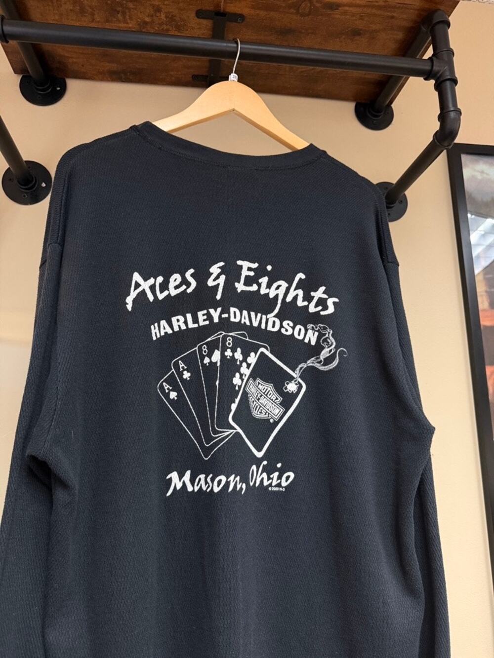 Y2K Harley Davidson Aces & Eights Vintage Long Sleeve Thermal Shirt Mason Ohio